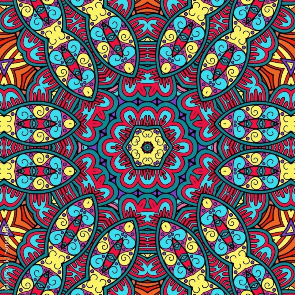 Colorful Mandala Flowers Pattern Boho Symmetrical 593