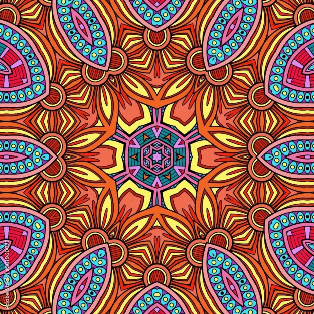 Fototapeta premium Colorful Mandala Flowers Pattern Boho Symmetrical 583