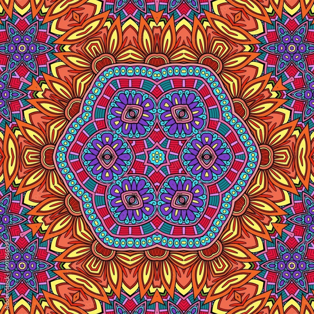 Colorful Mandala Flowers Pattern Boho Symmetrical 573
