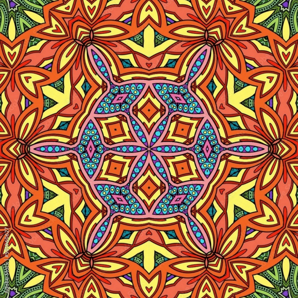 Colorful Mandala Flowers Pattern Boho Symmetrical 352