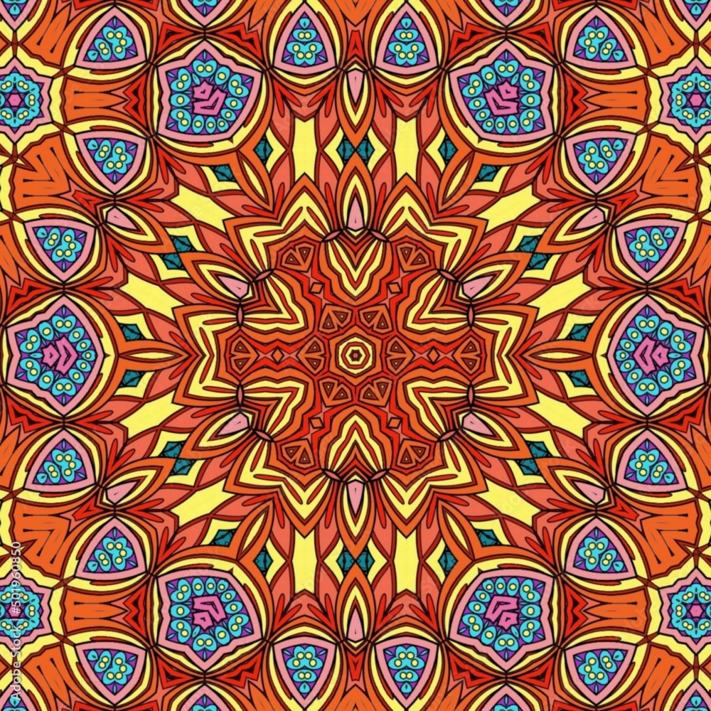 Colorful Mandala Flowers Pattern Boho Symmetrical 313