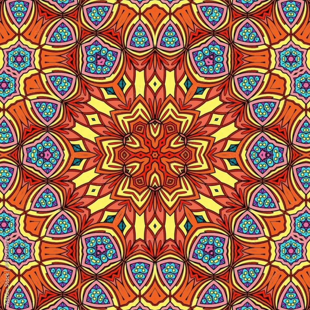 Colorful Mandala Flowers Pattern Boho Symmetrical 306