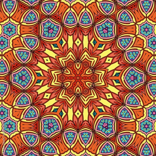 Colorful Mandala Flowers Pattern Boho Symmetrical 306