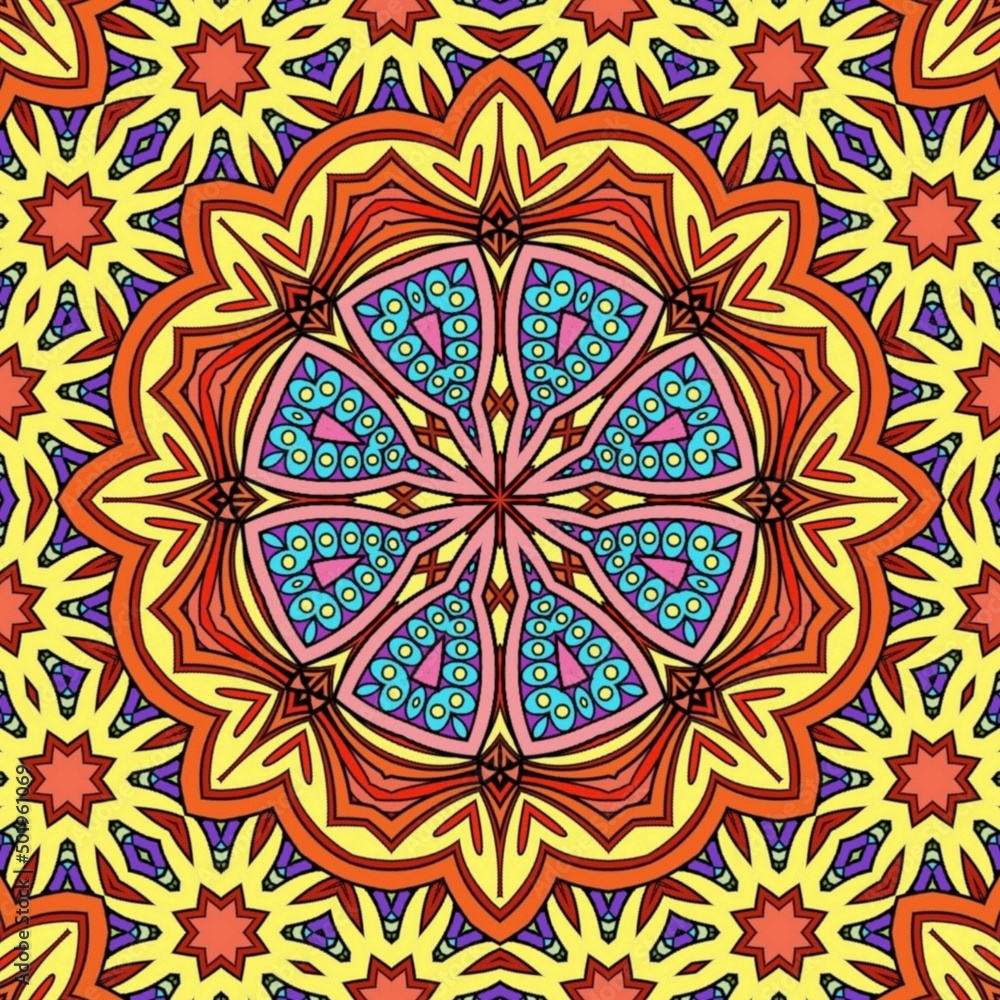 Colorful Mandala Flowers Pattern Boho Symmetrical 208 Colorful Mandala Flowers Pattern Boho Symmetrical 208