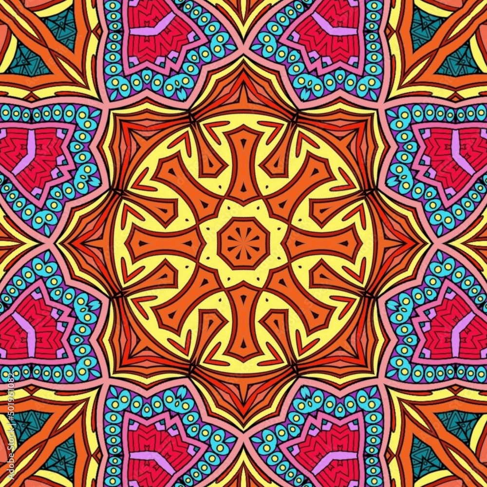 Colorful Mandala Flowers Pattern Boho Symmetrical 201