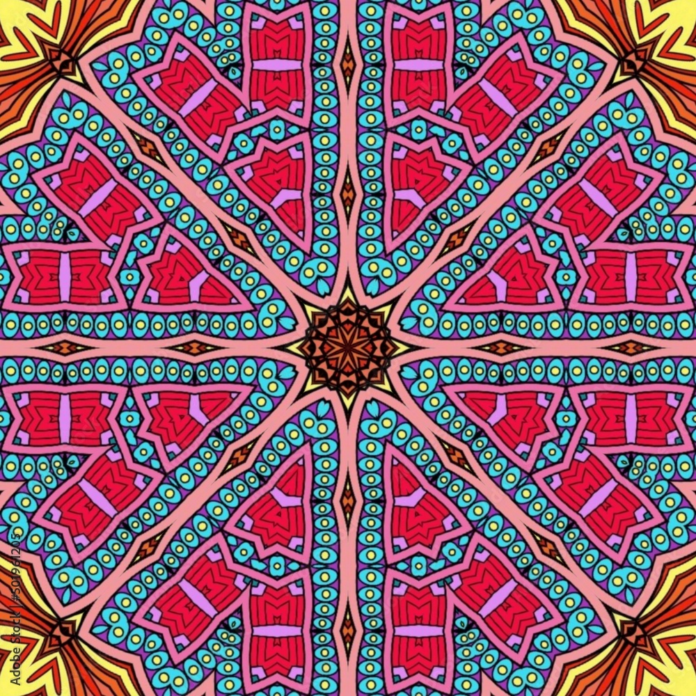 Colorful Mandala Flowers Pattern Boho Symmetrical 146