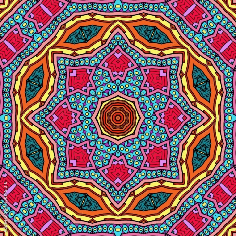 Colorful Mandala Flowers Pattern Boho Symmetrical 140