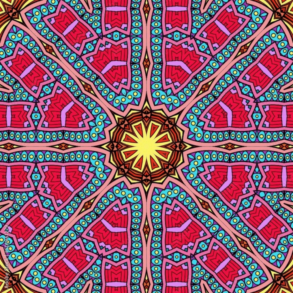 Colorful Mandala Flowers Pattern Boho Symmetrical 125