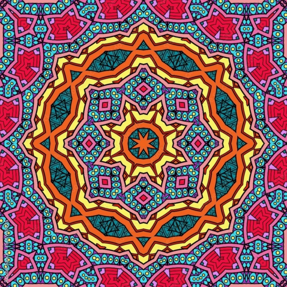 Colorful Mandala Flowers Pattern Boho Symmetrical 78