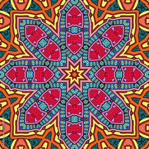 Colorful Mandala Flowers Pattern Boho Symmetrical 60