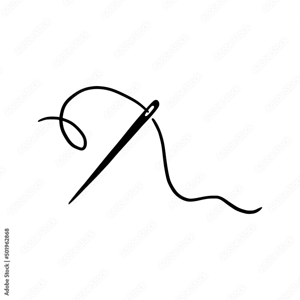 Tailor needle with thread. Hand drawn doodle sketch style sewing needle element. Craft, embroidery tool for textile, sewing shop design. Vector illustration. Tailor needle with thread. Hand drawn doodle sketch style sewing needle element. Craft, embroidery tool for textile, sewing shop design. Vector illustration.