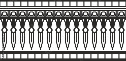 Vector monochrome seamless Egyptian border. Endless black Ornaments of Ancient Egypt. Geometric African frame.
