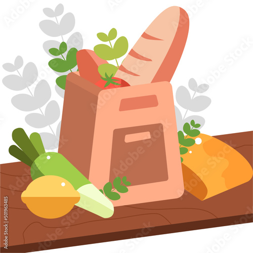 Flat Style Grocery Catering Bag Ilustration