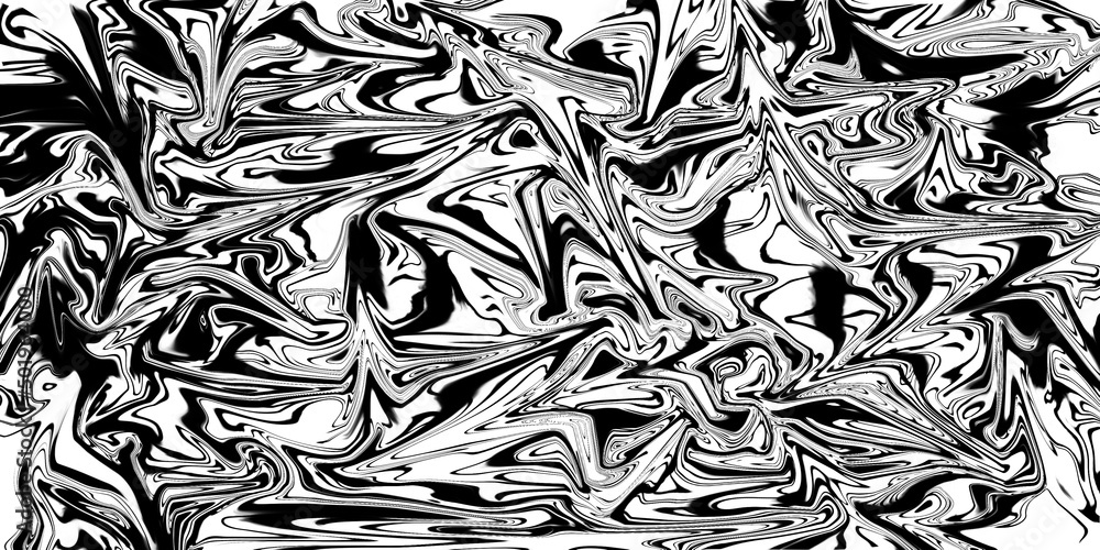 Abstract liquid fluid effect color pattern. Textile seamless pattern cover. Black and White liquid Texture background