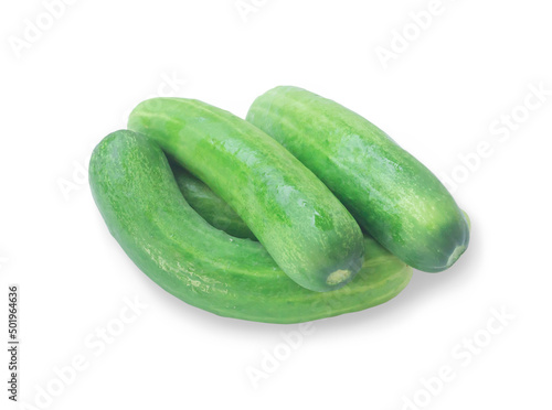 Fresh green cucumbers vegetable in pile, stack or heap isolated on white background with clipping path