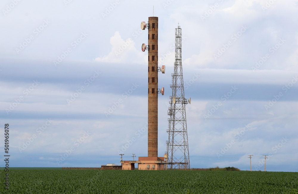 
power tower in the middle of the plantation
