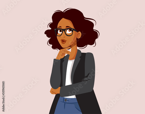 Businesswoman Thinking Taking Decisions Vector Cartoon Illustration