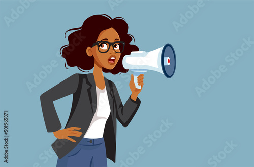 Businesswoman Holding a Loudspeaker Vector Cartoon Illustration