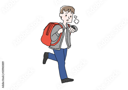 急足のカジュアルでアクティブな男性　コミカルな手書きの人物　ベクター、温かみのある線画