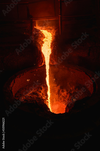 Εκτύπωση καμβά A stream of molten slag is poured into a metallurgical ladle
