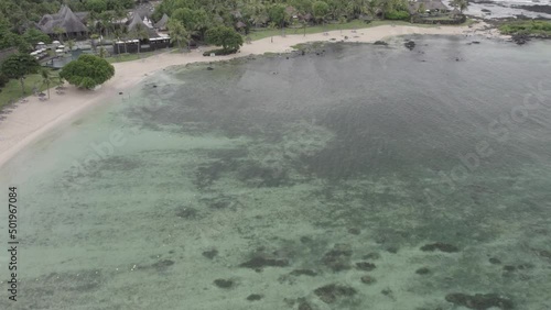 Aerial footage of St. Felix beach located in the south of Mauritius island