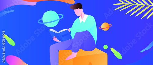 Reading character flat vector concept operation illustration

