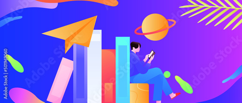 Reading character flat vector concept operation illustration
