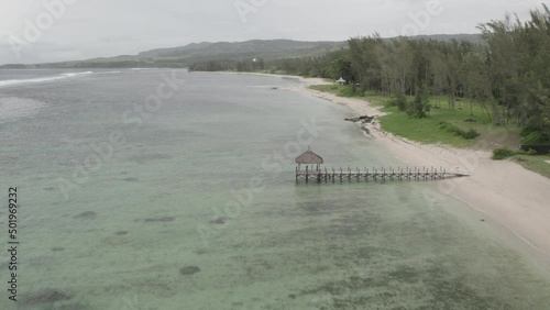 Aerial footage of St. Felix beach located in the south of Mauritius island