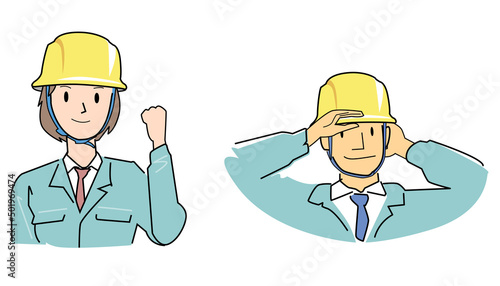 ポーズを決める作業員