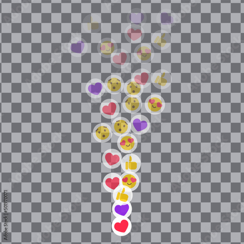 Likes flying up for stories and live streams. Colorful like and thumb icons for social media ui. Vector illlustration isolated in transparent background