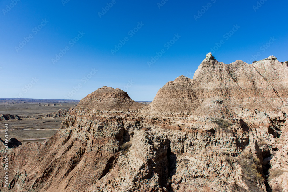 Mountains stand out against the horizon at Badlands National Park in South Dakota