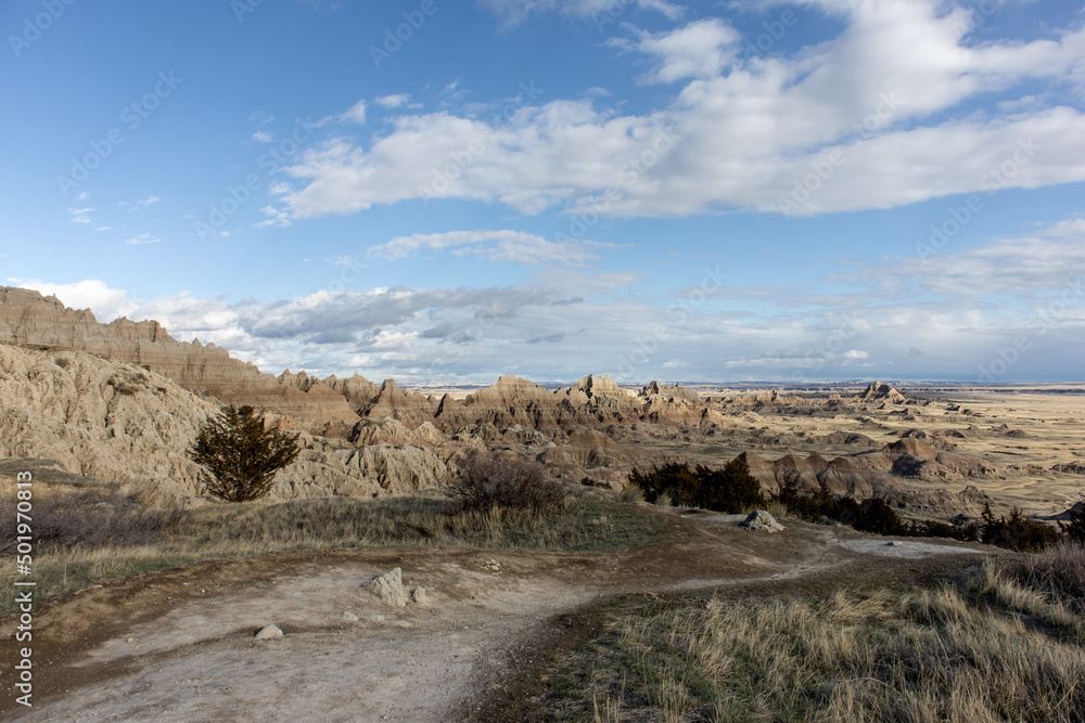 The landscape of Badlands National Park in South Dakota 
