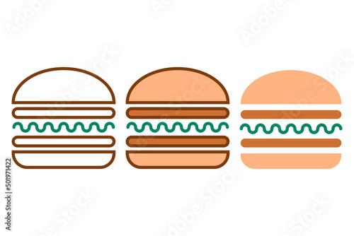 Cute burger icon set for logo design concept. Minimalist double patty burger design in flat vector style.