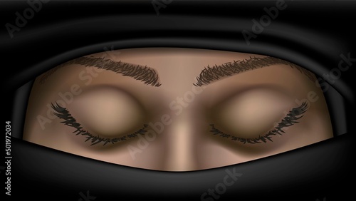 Muslim woman in niqab closed eyes close up