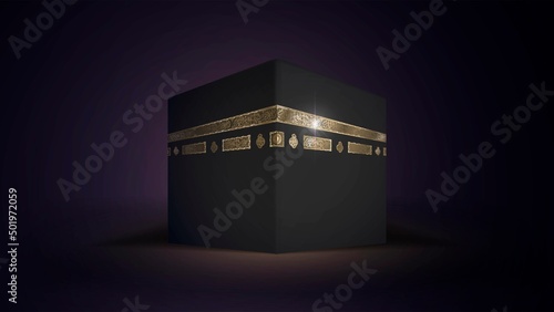 Muslim shrine Kaaba in Mecca on a dark background photo