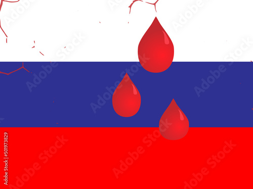 Russian flag with drops of blood. Vector graphics.