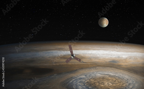 Fotografie Satellite Europa, Jupiter's moon with Juno spacecraft   Elements of this image