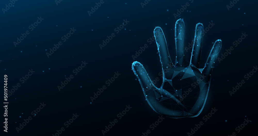 Stop hand sign form lines, triangles and particle style design. Illustration vector Stop hand sign form lines, triangles and particle style design. Illustration vector