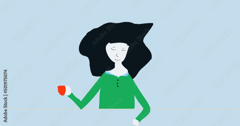 vector illustration woman holding a coffee cup at work vector illustration woman holding a coffee cup at work