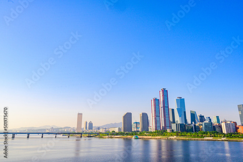 Skyscrapers in Yeouido, Han River, Seoul, taken in the morning