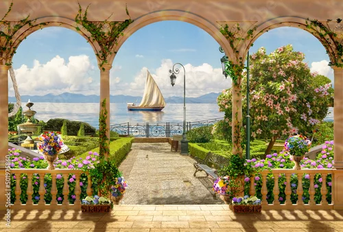 Fototapeta Beautiful sea view. Photo wallpapers for printing, Murals. Wallpaper on the wall. 3d image.
