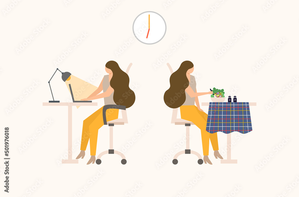 Work life balance of working woman vector, flat design of woman officer ...