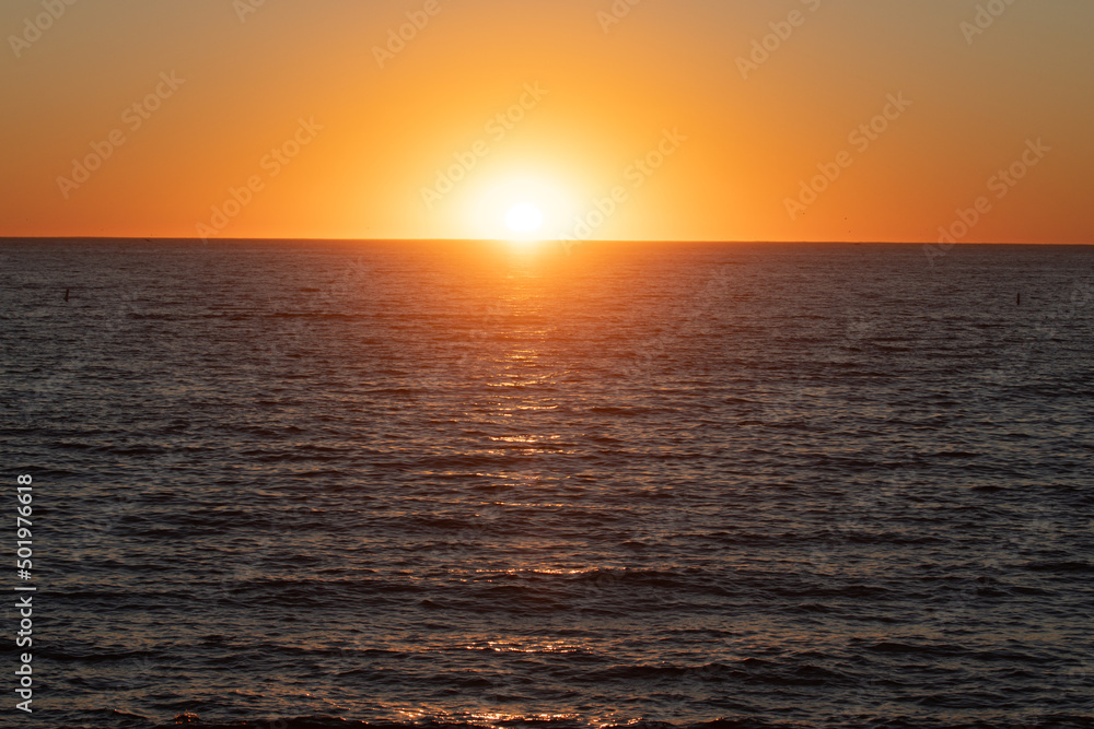 Golden sunset at the sea. landscape with sunset over the ocean.