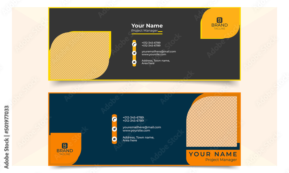 Business electronics email signature with an author photo place modern and creative layout. Email signature template banner design or email footer and personal social media cover template. Business electronics email signature with an author photo place modern and creative layout. Email signature template banner design or email footer and personal social media cover template.