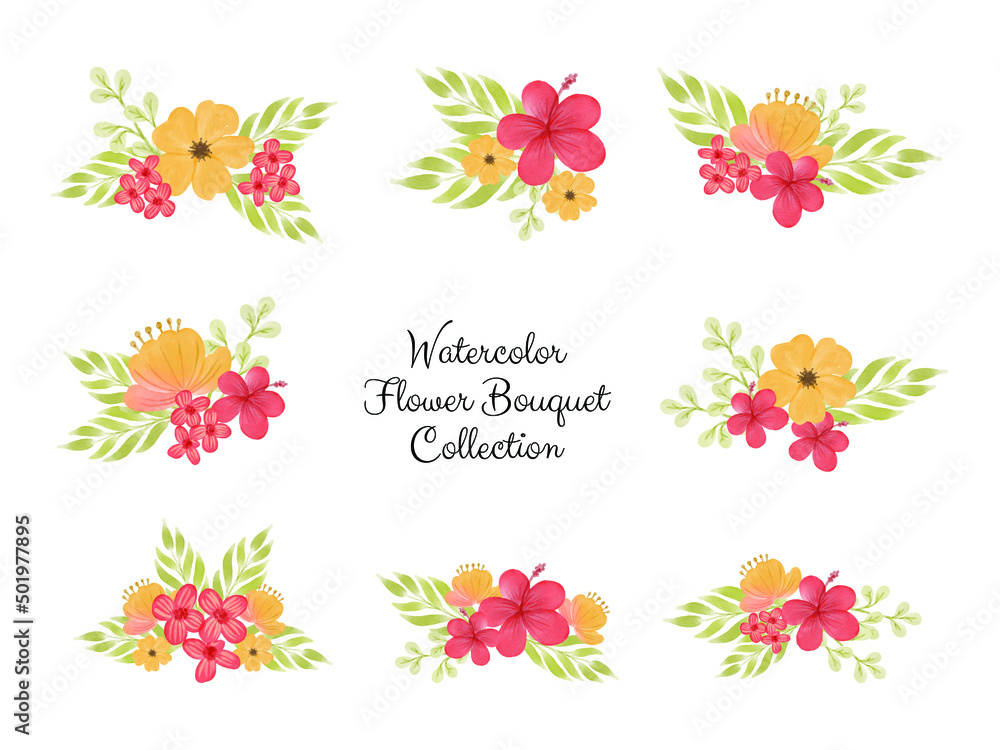 Watercolor flower bouquet collection vector illustration