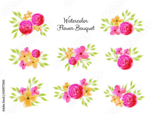 Watercolor flower bouquet collection vector illustration