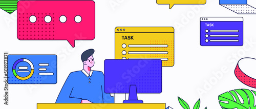 Internet workers collaborating with each other vector concept illustration
