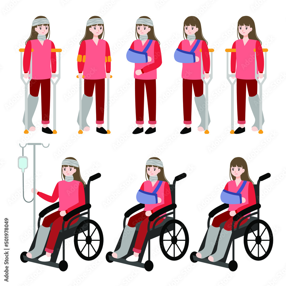 Injured woman cartoon illustration vector flat concept Injured woman cartoon illustration vector flat concept