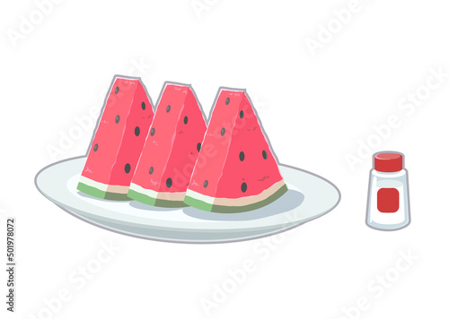 カットされたスイカと塩のイラスト