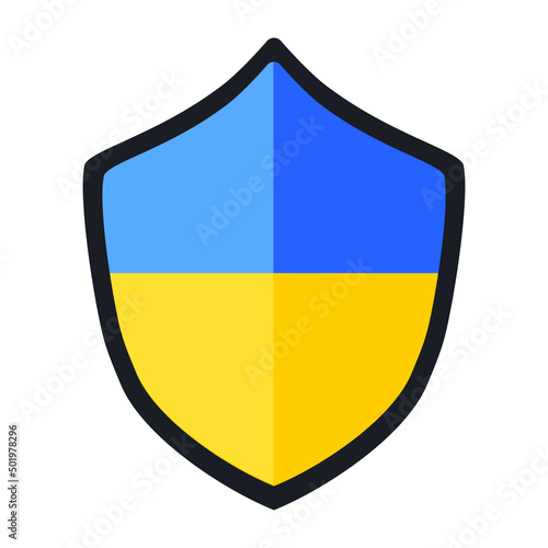 Shield in blue and yellow on a white background. Vector.